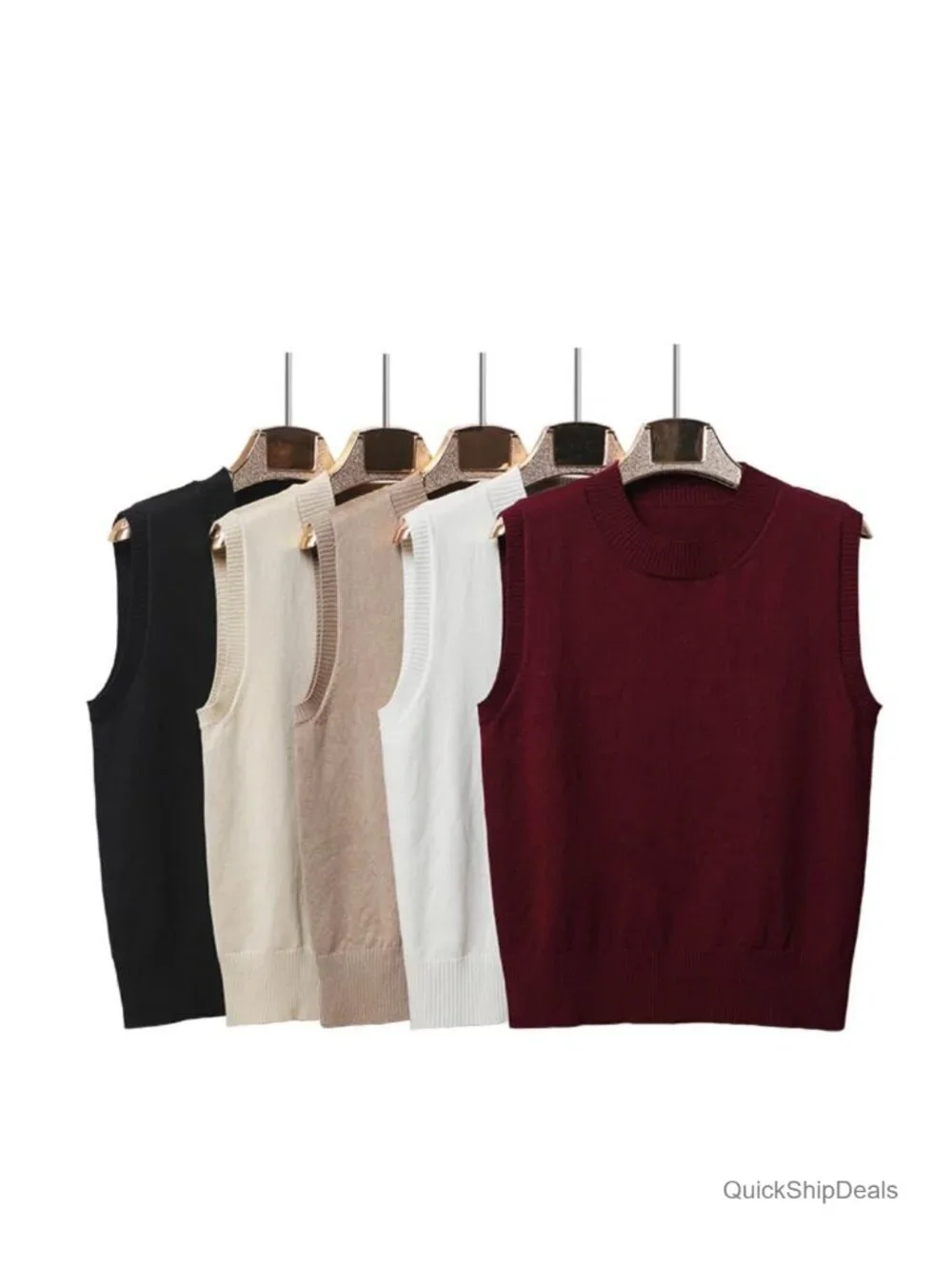Sleeveless Crew Neck Ribbed Knit Sweater Vest Classic Pullover